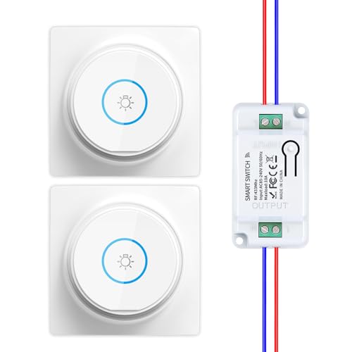 HYHIOTS - Interruptor inalámbrico inalámbrico sin batería, RF433 kit interruptor conectado a rebote mando a distancia transceptor 240 V 10 A (2 interruptores 1 receptor)