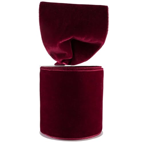Meseey 4 Inch Burgundy Velvet Wired Ribbon...