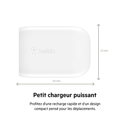 Belkin Chargeur Secteur USB-C 30 W, PPS, Power Delivery, Certification USB-If PD 3.0, Chargeur Rapide pour iPhone 17, iPhone Air, 16, Samsung Galaxy, Z Fold, Pixel, iPad, Note, AirPods, MacBook Air