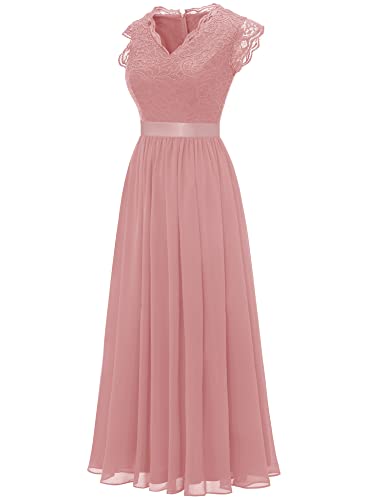 Image of Dressystar Women's V Neck Sleeveless Lace Bridesmaid Dress Wedding Party Gown