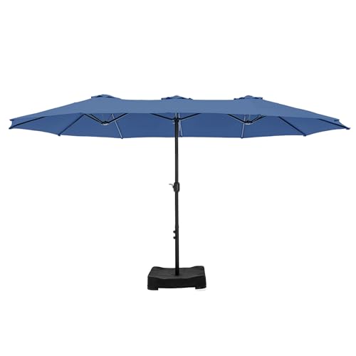 Sophia & William 15 ft Extra Large Patio Umbrella with Base Included, Rectangular Outdoor Umbrella Heavy Duty, Market Umbrella Double-sided Fade Resistant for Pool Garden Backyard, Haze Blue