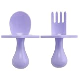 Elli&Nooli Baby Utensil Set - Self-Feeding Baby Spoons - Choke Protection Shield & Toddler Utensil - Dishwasher Safe Easy Cleanup - Lavender, 2-Piece Set
