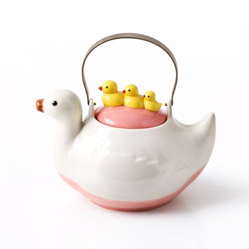 WUYIAZHI Cute Duck Ceramic Teapot 40 oz Iron Handle
