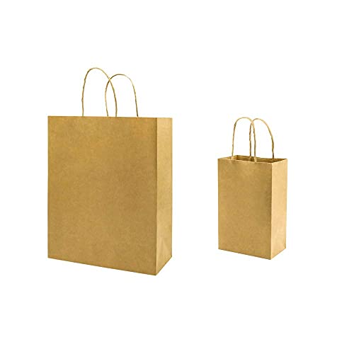 Bagmad Each 100 Pack Small&Medium Brown Craft Paper Gift Bags With Handles Bluk For Birthday Party Favors Christmas cover