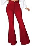 Women Flare Jeans for Vintage Bell Bottom Jeans Distressed Frayed Raw Hem Elastic Flared Jean