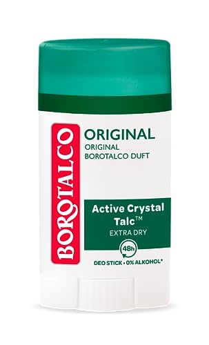 Borotalco Desodorante en barra original, 48 horas de eficacia, fórmula con Active Crystal Talc para triple protección contra el sudor, 0% alcohol, desodorante para hombre y mujer, 6 x 40 ml
