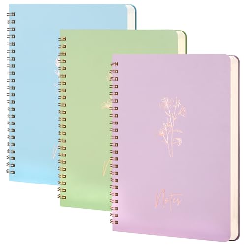 MGGAO 3 Cuadernos Espiral para Mujeres - Diario/Cuaderno Estético con Rayas Universitarias, Bolsillos Grandes y 7 mm, 60 Hojas Rayadas - para Material Escolar y de Oficina (A5, 21 x 14,7 cm)