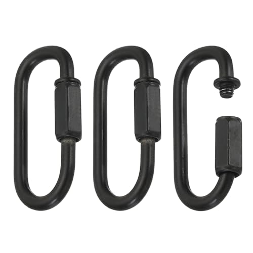 MECCANIXITY Chain Connectors, 5mm Thick Quick Link Screw Lock Oval Clips for Chandelier Pendant Lights, Black, Pack of 3