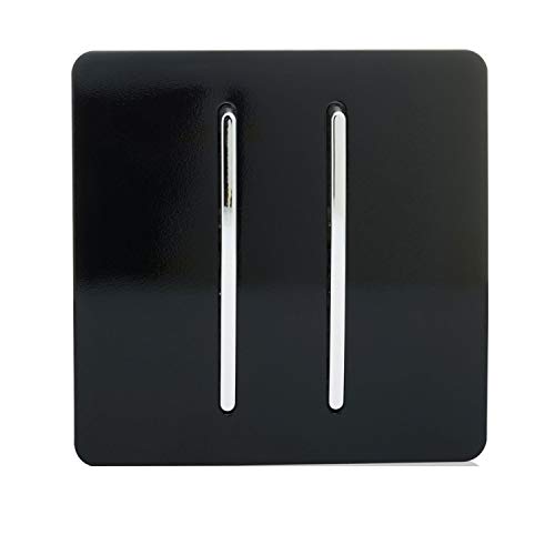 Trendi 2 Gang 1 Way Artístico Moderno Brillante 10 Amp Rocker Interruptor de luz táctil Negro ART-SS3BK Cover