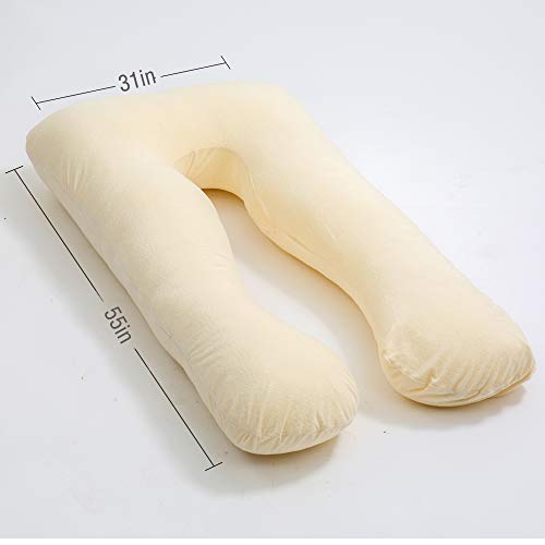 MOON PINE Pregnancy Pillow, U Shaped Full Body Pillow for Maternity Support, Sleeping Pillow with Velour Cover for Pregnant Women (Yellow)