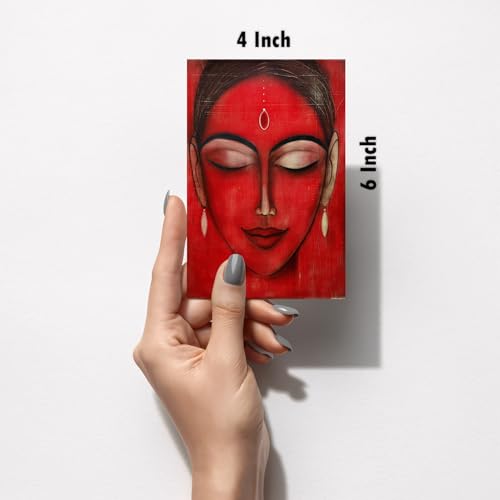 Image of SiddArtify Red and Teal Indian Women Art Print Set - Set of 2-4x6 Inch - Board (Pack of 6) - Sticker (Pack of 6) Wall Room Decoration art Poster Prints