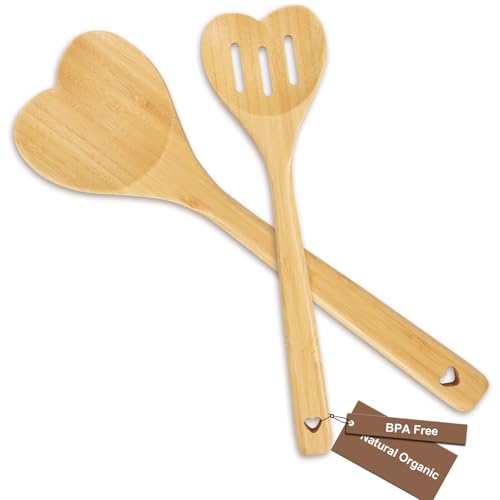 Puluole Kochlöffel Holz Hochzeit | HolzKochlöffel Herz | 2 Stück Akazienholz Holzlöffel Herzform...