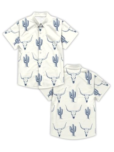 DFZ Boy’s Long Horn Hawaiian Shirt Retro Cactus Button Down Vacations Western Cowboy Party Outfits Unisex Kids3