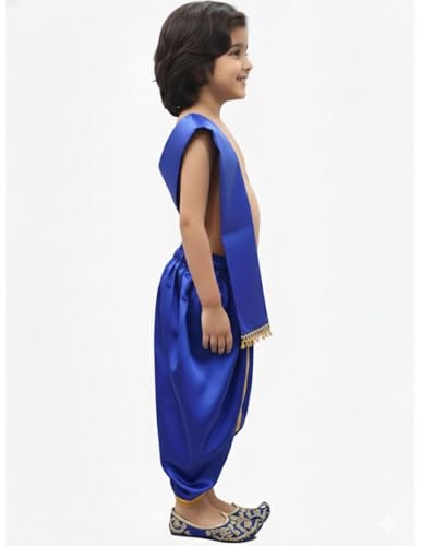 Image of BookMyCostume Indian Traditional Costume for Kids | Ramayana Dress for Boys | Blue Dhoti with Patka Dussehra | Mythology Fancy Costume for School Annual Day Performance | 5-6 Years