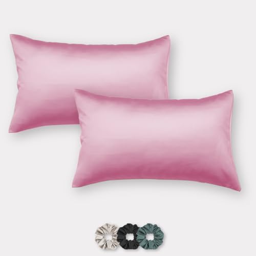 Image of SEEVO 400 TC Luxurious Satin Silk Pillow Covers /Pillowcases with Envelope Closure, Soft Comfortable Protects Hair and Skin - 17 inch x 27 inch - Set of 2 (Pink)