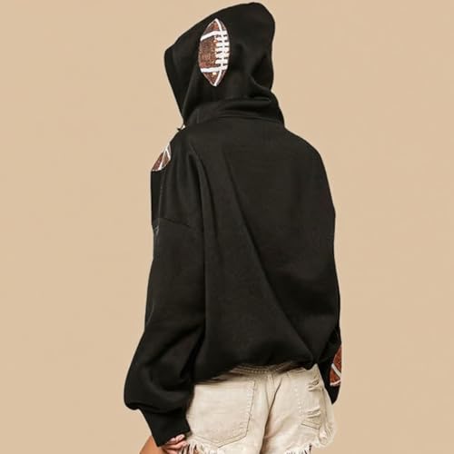 Glam Kickoff Long Sleeve Zip Hoodie, Football Hoodies for Women, Sequin Football Patchwork Rugby Tops4