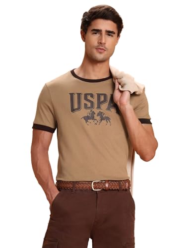 Image of U.S. Polo Assn. Denim Co. Brown Cotton Printed Regular Fit Men's T-Shirt