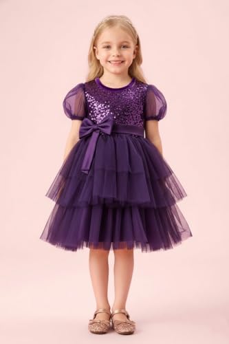 Image of Girls Dress Velvet Sequin Birthday Gown for Ages 1 to 7 Years Kids Frock Western Wedding Outfit Children Clothing Set Fancy Frocks for Little Baby Girl Stylish Modern Attire