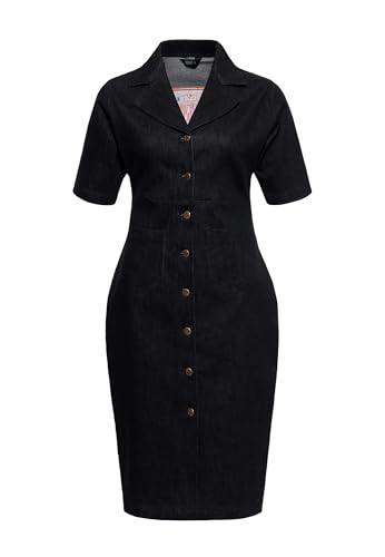 Queen Kerosin Damen Pencil Dress Bleistiftkleid Etuikleid Denim Jeans Rockabella Rockabilly 50S 1950S Vintage Retro Rock'n'roll Rebel Queens