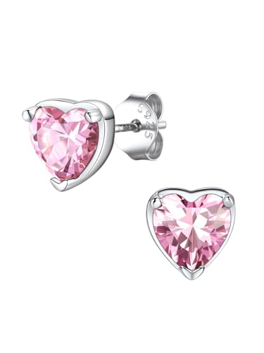 FindChic Sparkling Birthstone Heart Stud Earrings for Women, Silver Plated Studs Cubic Zirconia Earring with 925 Sterling Silver Post & Push Backs, 12 Months Birthday Anniversary Jewelry Gif