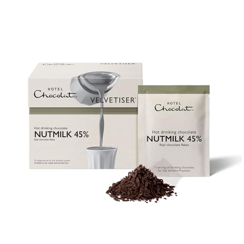 Image of Hotel Chocolat Hot Chocolate Mix - Nutmilk 45%, Vegan Drinking Chocolate with Real Chocolate Flakes, 10 Servings, Gourmet Cocoa