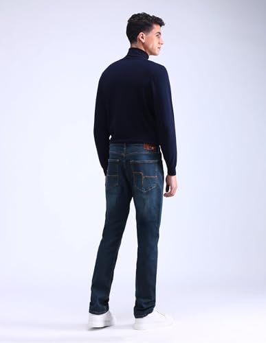 Image of Flying Machine Men's Slim Straight Fit Jeans| Solid | Mid Rise | Stretchable | Jeans for Man