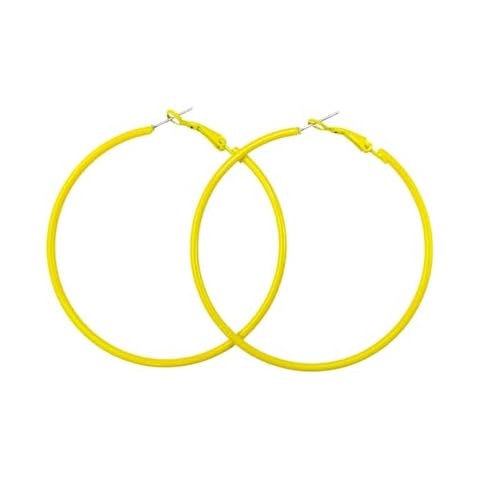 Hoop Earrings for Women 60MM Big Yellow Stainless Steel Hoops 80s 90s Large Retro Neon Earrings Party Dangle Earrings Accessories Gift Cover