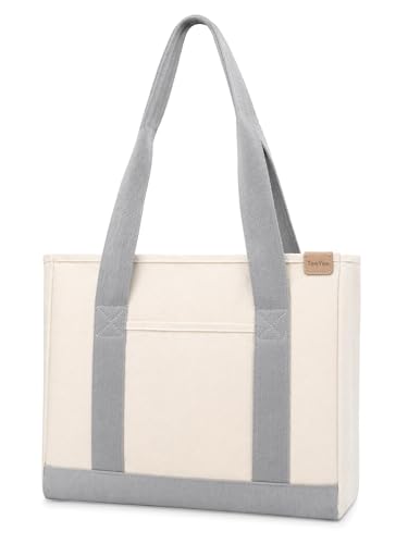 Image of TeeYee 16oz Canvas Tote Bag Casual Multi pockets Handbags Large Capacity Shopping Shoulder Bag with Pocket Bags Work Purses