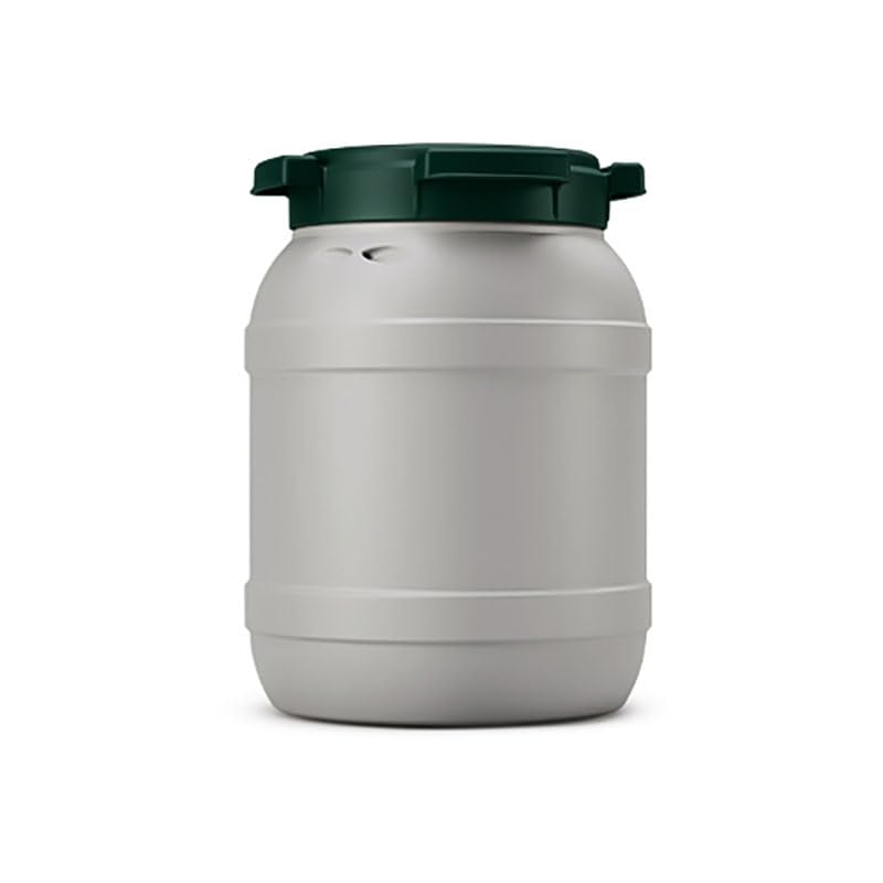 Lubrisolve Fût recyclé à col large de 6,4 litres (couvercle gris/vert) – Certifié ONU 1H2, tambour en polyéthylène haute densité durable, bouchon à vis inviolable, récipient de stockage réutilisable