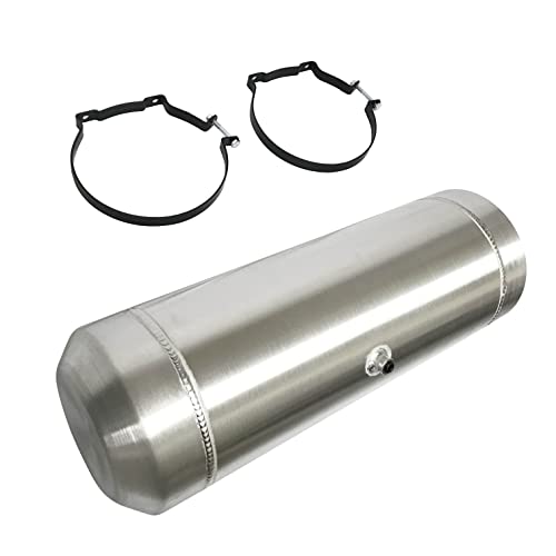 JSD 5 Gallons 8x24 Aluminum Spun Round Fuel Gas Tank Cell Fuel Tank with Bracket End Fill 1/4 NPT Outlet