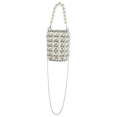 YUSHINY Silver Acrylic Beaded Colored Bucket Evening Handbag with Detachable Strap Chain, Pearl, S Cover