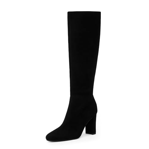 Image of Modatope Knee High Boots for Women Chunky Heel Rounded Toe Tall Boots | 2026 Fashion Winter Fall Boots for Women,Side Zipper PU Leather Long Dress Boots, Block Heel Tall Boots