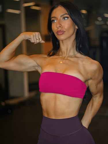 Image of YEOREO Strapless Bandeau Sports Bra for Workout Seamless Tube Top Gym Padded Wireless Bra