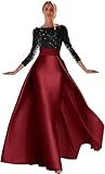 Plus Size Sequins Prom Dresses for Women Black Red Mermaid Prom Dress Long Sleeve Formal Evening Gowns with Train US16W LW148