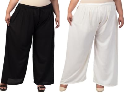Women's Plus Size Comfort Fit Palazzo Combo, Pack of 2 Solid High-Waisted Wide Leg Trousers-picture-27