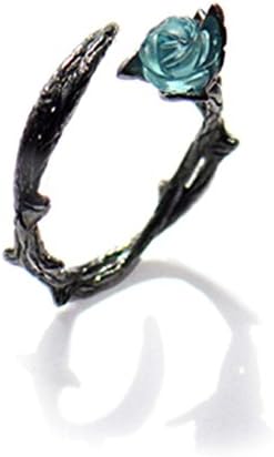 Blue Rose Black Thorns Lovers Ring Sterling Silver Adjustable Special Meant (Blue Rose)