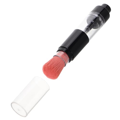 Ciieeo Brocha de Maquillaje para Rubor con Dispensador Automático, Pincel Compacto para Polvos Sueltos, Tamaño Viaje, Color Botón Rosa, Reutilizable y Portátil para Retoques Faciales