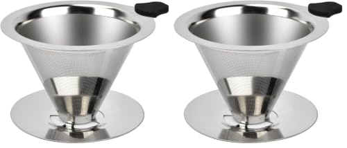 Image of Stainless Steel Pour Over Coffee Dripper, Reusable Fine Mesh Filter for 1-2 Cups, Paperless Coffee Maker for Home, Travel, Camping (Pack of 2)