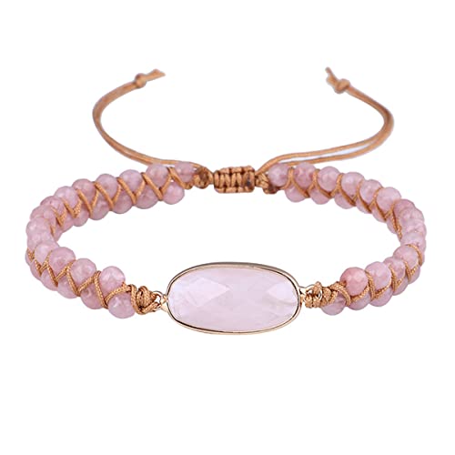 Bracelet en quartz rose naturel ovale pour l'équilibre et la méditation