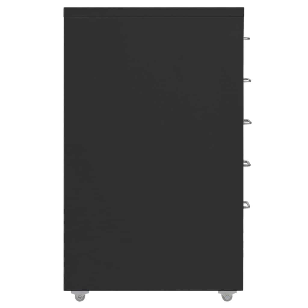 Metall Büroorganisation Aktenschrank mit 5 Schubladen und 4 Rollen, Mobiler Büroschrank aus Metall zur Aktenaufbewahrung Schwarz 28x41x69 cm
