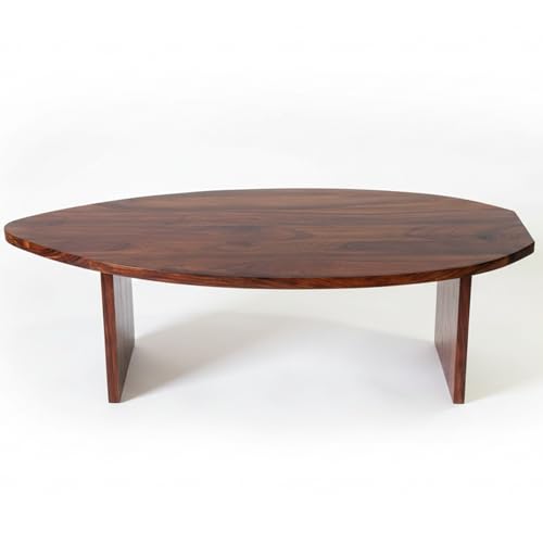 Image of Solid Sheesham Wood Oval Coffee Table for Living Room | Modern Low Height Centerpiece for Sofa Seating Area | Handcrafted Wooden Accent Furniture | Durable Designer Piece for Home & Apartment | Brown