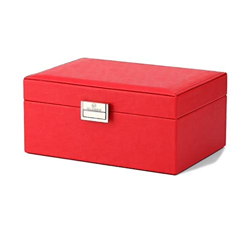 Joyero joyero con espejo organizador de joyas de 2 capas organizador de relojes collar anillo pendientes almacenamiento soporte anillo anillo almacenamiento anillo soporte (color: rojo) (rojo)