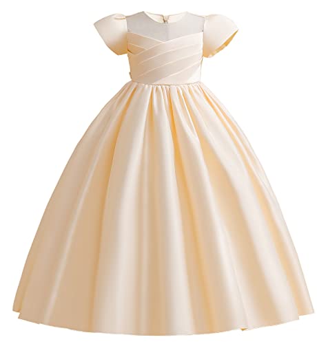 Flower Girls Dresses Formal Party Girl Wedding Dresses Vintage Satin Child Princess Communion Pageant Prom Gowns