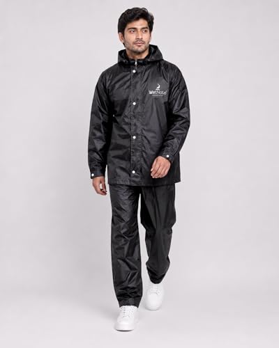 Image of TAGDO Rain Coat for Men Waterproof for Bike Rider with Zipper and Button and Adjustable Hood along with inner pockets | Rain Suit for Men & Women | Jacket & Pants with Carry Bag (2073)
