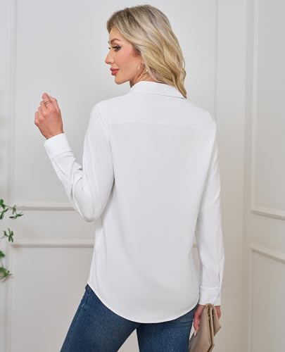 Button Down Shirts for Women Chiffon Blouse Collared Dress Shirt Work Office Business Casual Tops with Pocket3