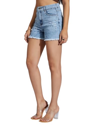 Image of Miss Chase Women's Regular High Rise Above Knee Stretchable Denim Shorts