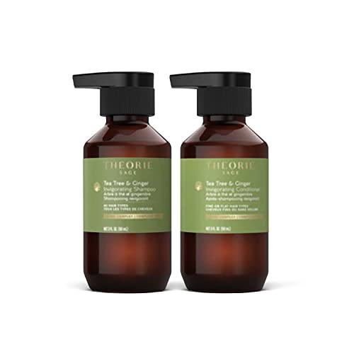 THEORIE Tea Tree and Ginger Travel Set - Invigorating Shampoo & Conditioner minis - Stimulate & Renew with Natural Shine - All Hair Types - Protects Color & Keratin Treated Hair, 90mL each Bottle