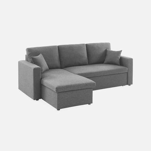 sweeek - Canapé d'angle Smile Convertible réversible Compact 3 Places en Tissu Gris foncé. L 213.5 x P 136.5 x H 83cm. avec Coffre de Rangement