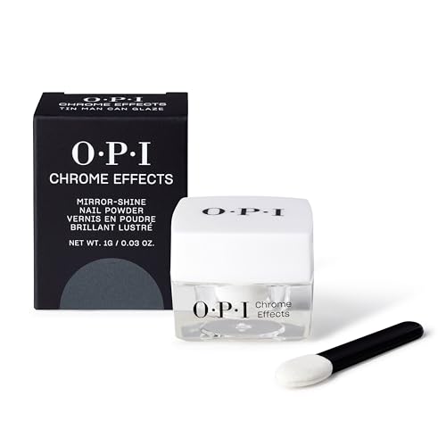 OPI Chrome Effects Mirror-Shine Nail Powder Tin Man Can Glaze | Sheer Soft Neutral White Silver Chrome | Includes Silicon Applicator | High-Shine Ethereal Finish with Dreamy Glazed Effect