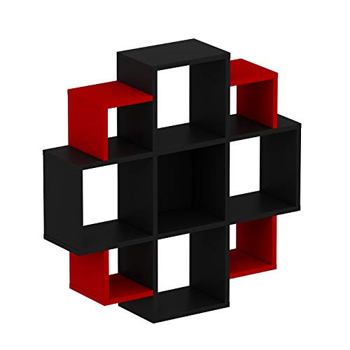 Homidea Bloom Wall Shelf - Bookcase - Book Shelf - Floating Shelf For Living Room Decoration In Modern Design (Black/Red) #TOP3